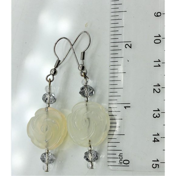 925 STERLING MOONSTONE carved rose earrings, 2" - Picture 5 of 6